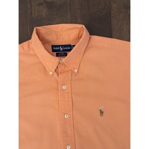 Ralph Lauren Mens Rare Blake Orange Button Down Shirt Short Sleeve Flesh Pony XL